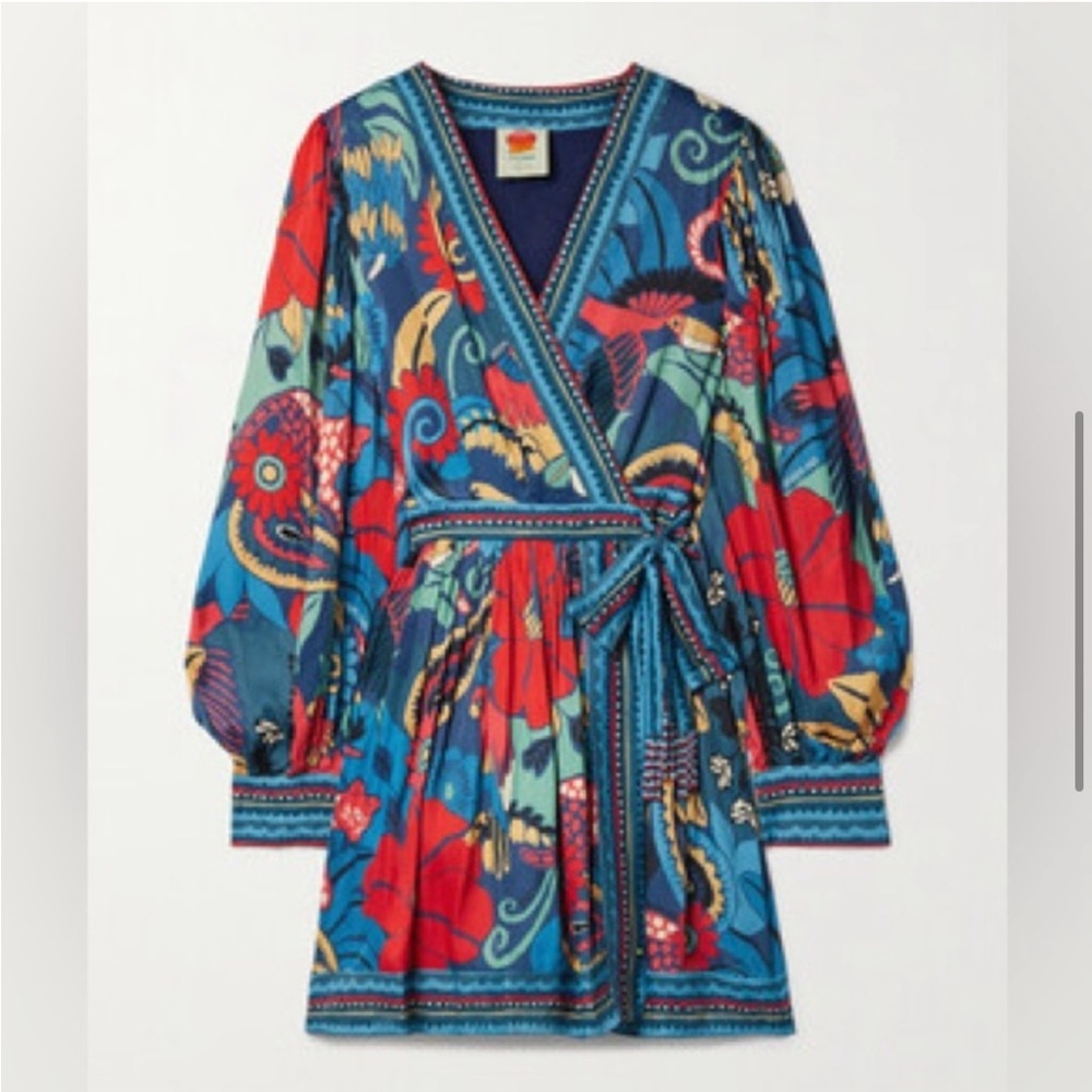 Farm Rio VINTAGE FOREST LENZING ECOVERO VISCOSE MINI DRESS VINTAGE FOREST BLUE